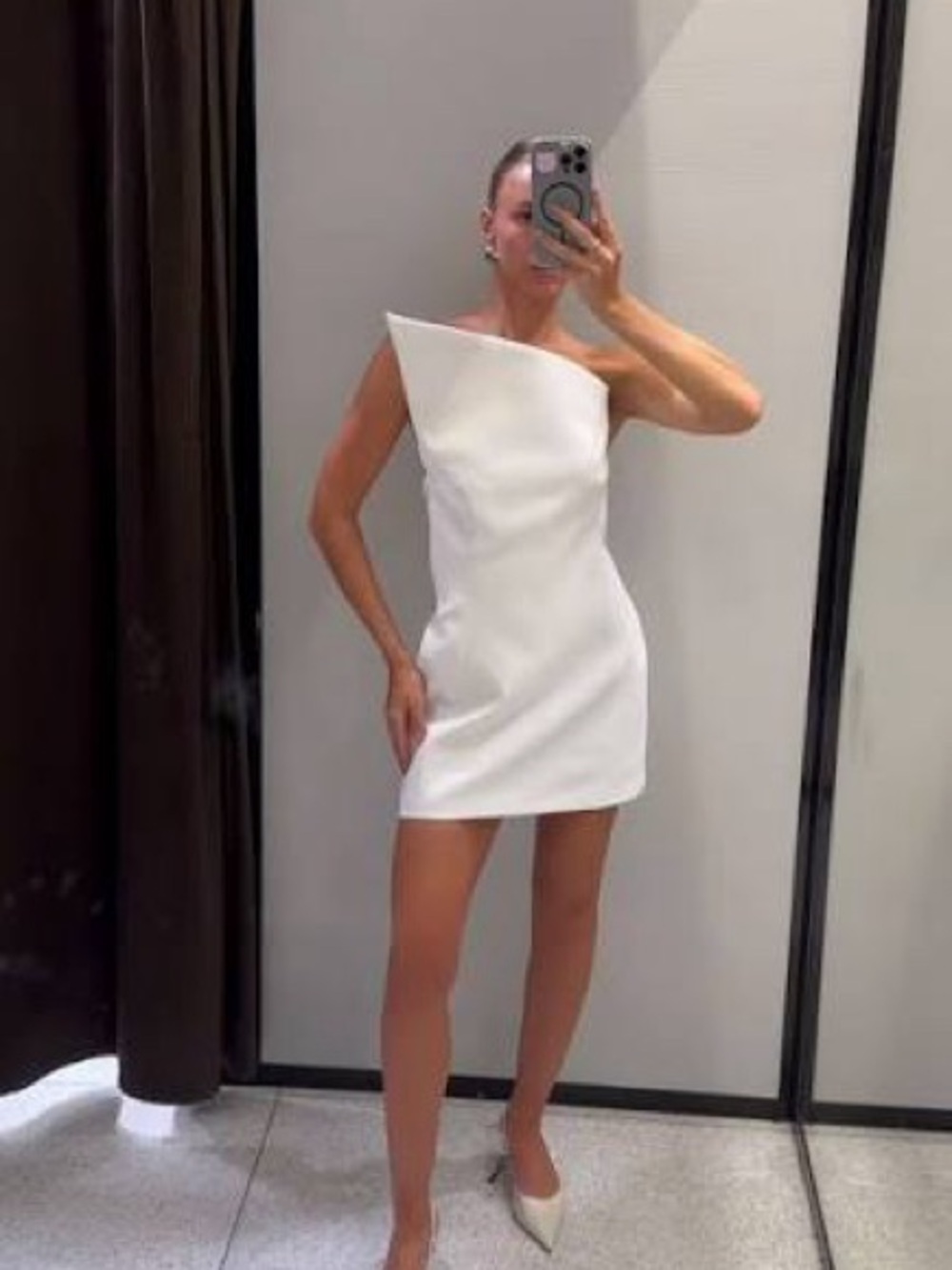 Zara White One-Shoulder Mini Dress blogger fav